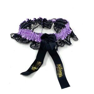 Vintage Knott's Berry Farm Purple Ribbon Black Lace Garter With Logo Ribbon
